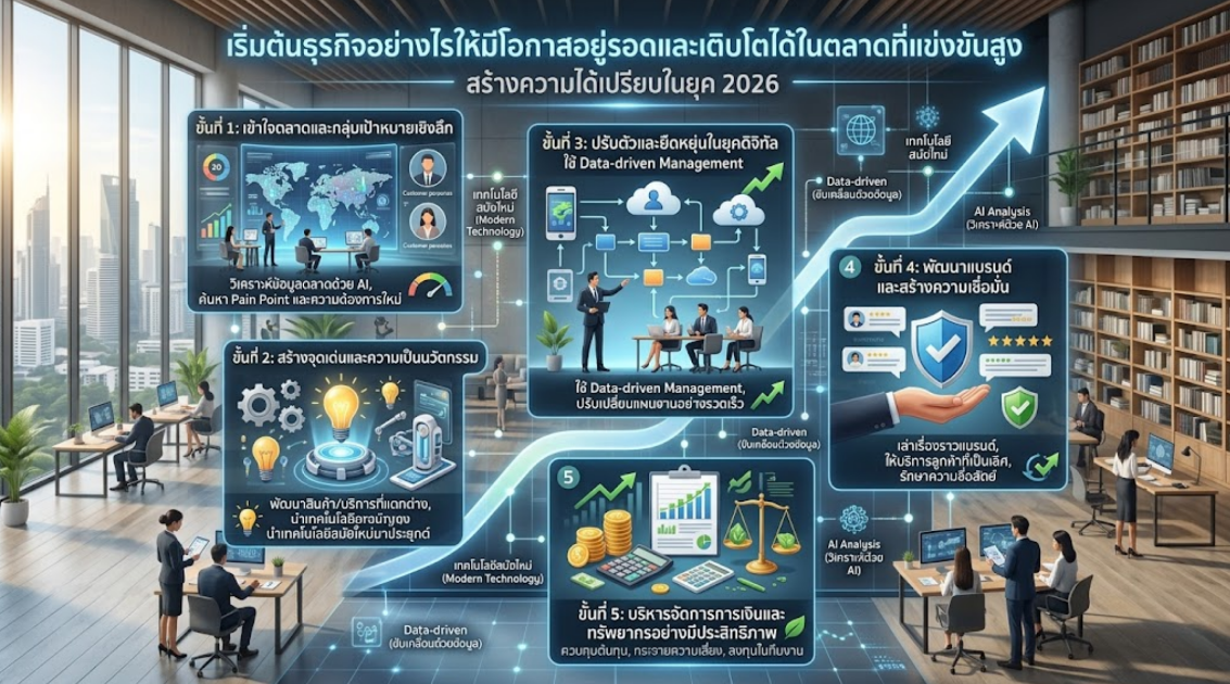 เริ่มต้นธุรกิจอย่างไรให้มีโอกาสอยู่รอดและเติบโตได้ในตลาดที่แข่งขันสูง สร้างความได้เปรียบในยุค 2026